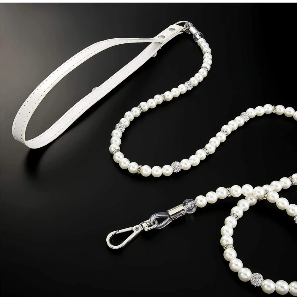Gorgeous Artificial Pearl Leash with Crystal Rhinestone for Dog or Cat